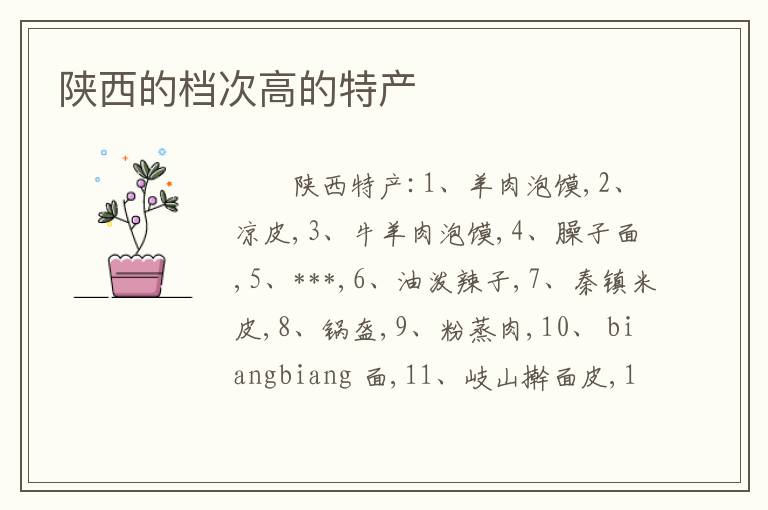 陕西的档次高的特产